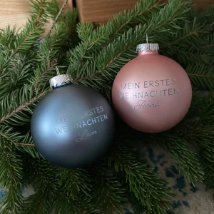 marlinu-christbaumkugel, personalisierbar, weihnachten, matt blau oder rosa